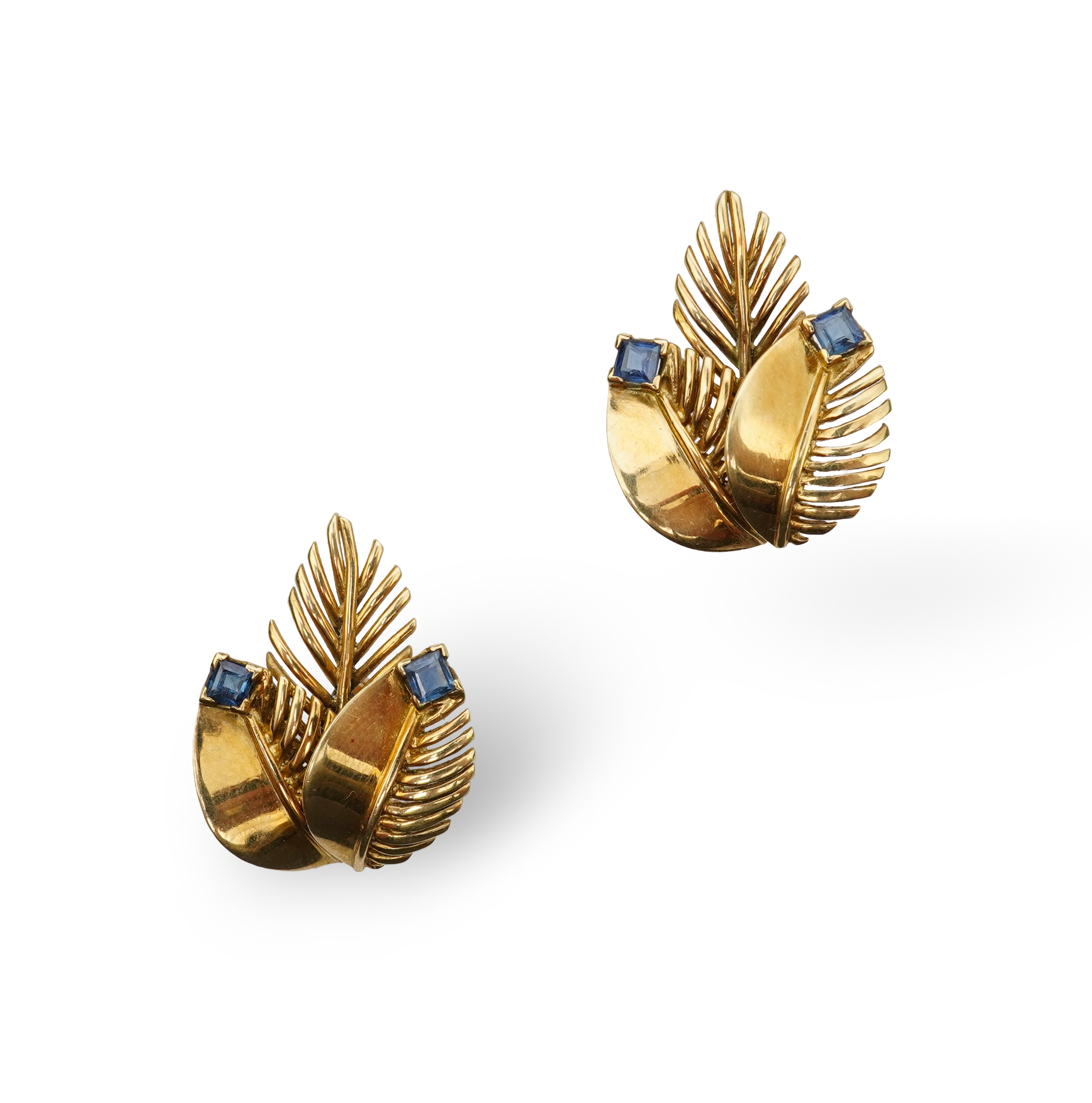 A pair of gold and sapphire earrings, 1950s